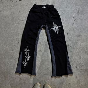 Black Rhinestone Faith Cross Graphic Flared Sweatpants - Foreign Drip