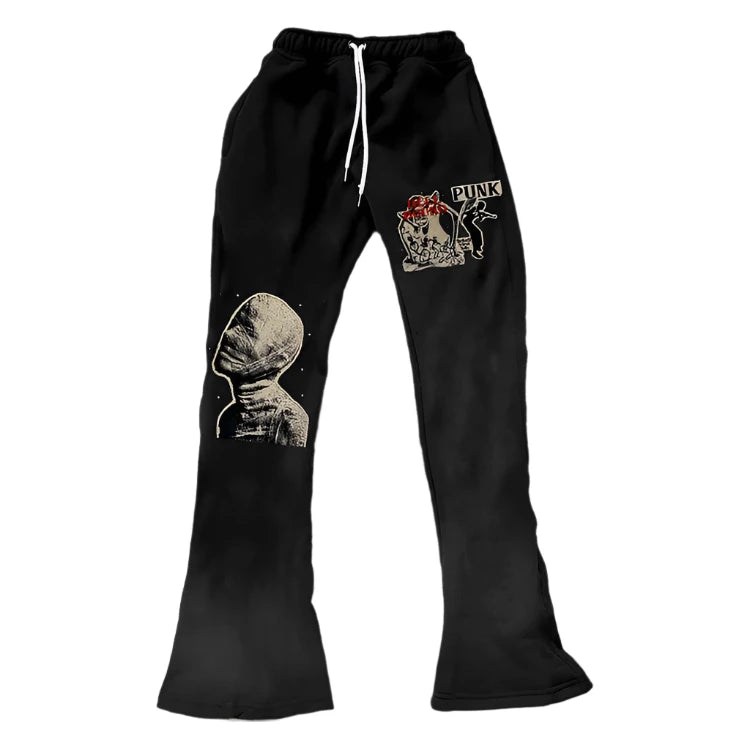 Vintage Mummy Street Print Graphic Men's Flared Pants - Foreign Drip