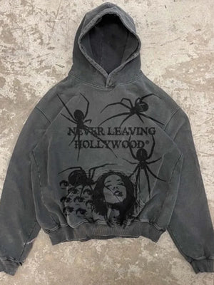 Y2k Spider Graphic Print Pullover Hoodie - Foreign Drip